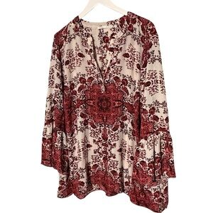 Violet & Claire Red and Cream Floral Blouse